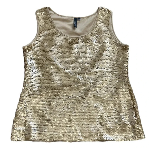 Essentials By Milano Gold Sequin Tank Top S - Picture 1 of 3
